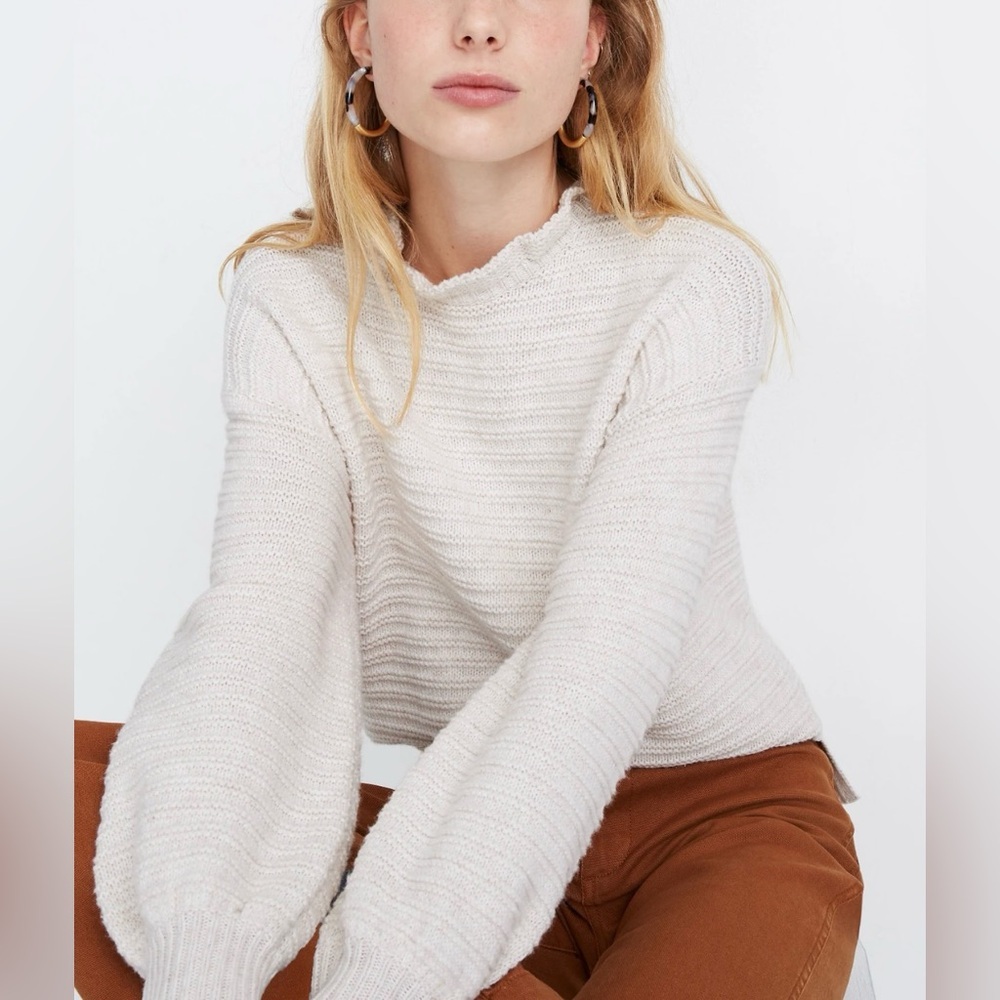 NWT Madewell Ruffle Neck Pullover Sweater in Cotton-Merino Yarn- Size XXS